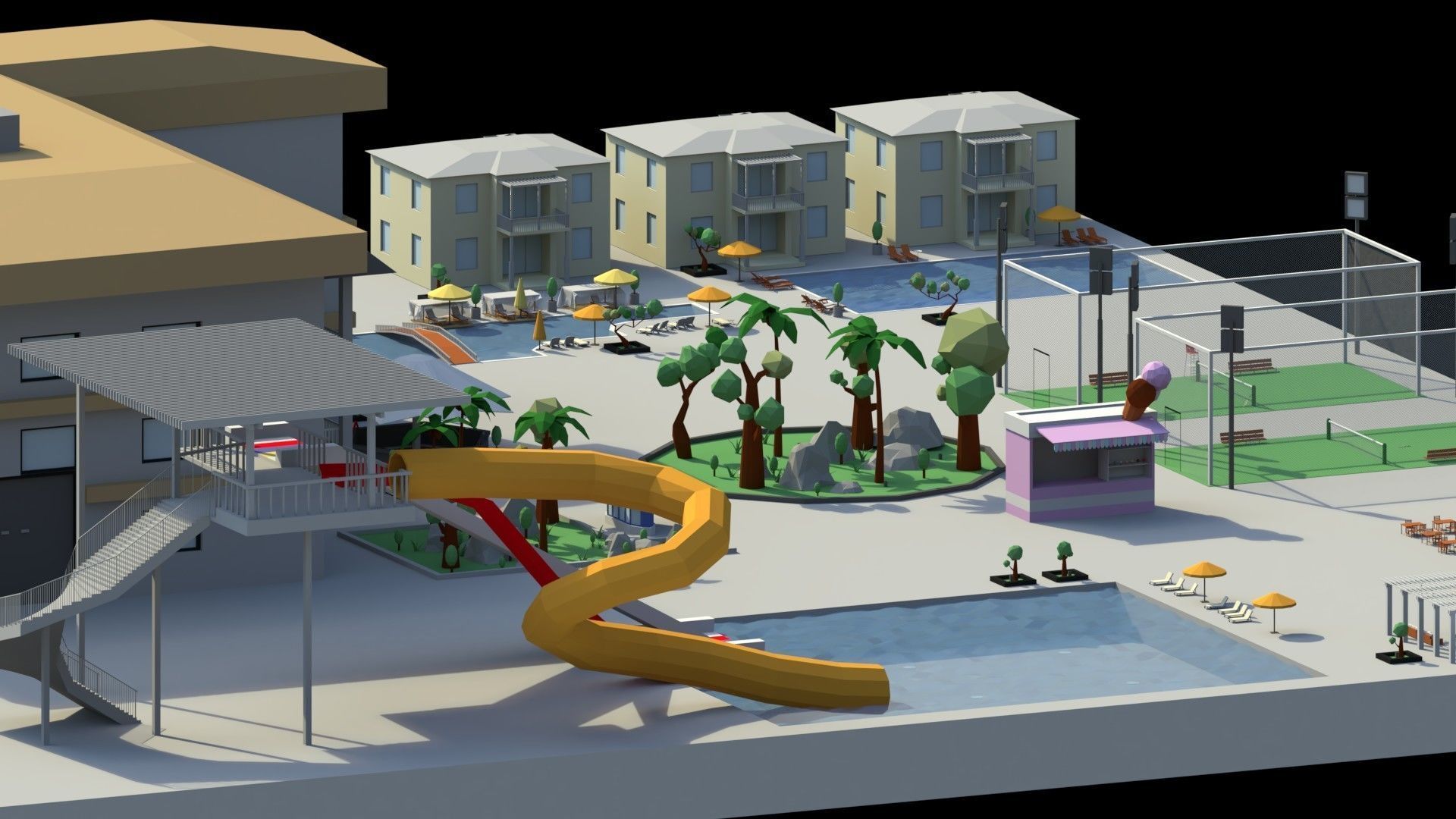 Low Poly Holiday Resort Low-poly 3D model_3