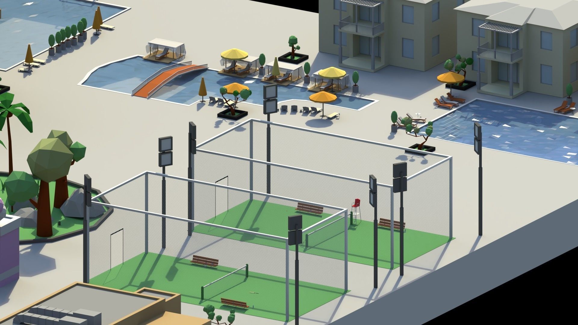 Low Poly Holiday Resort Low-poly 3D model_7