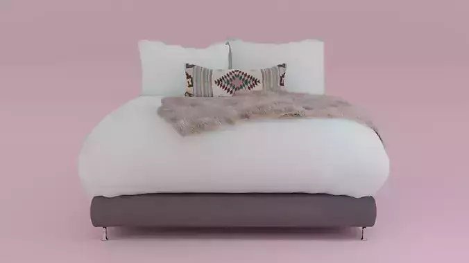 Modern Navajo Hotel Double Bed with fur blanket 3D Model