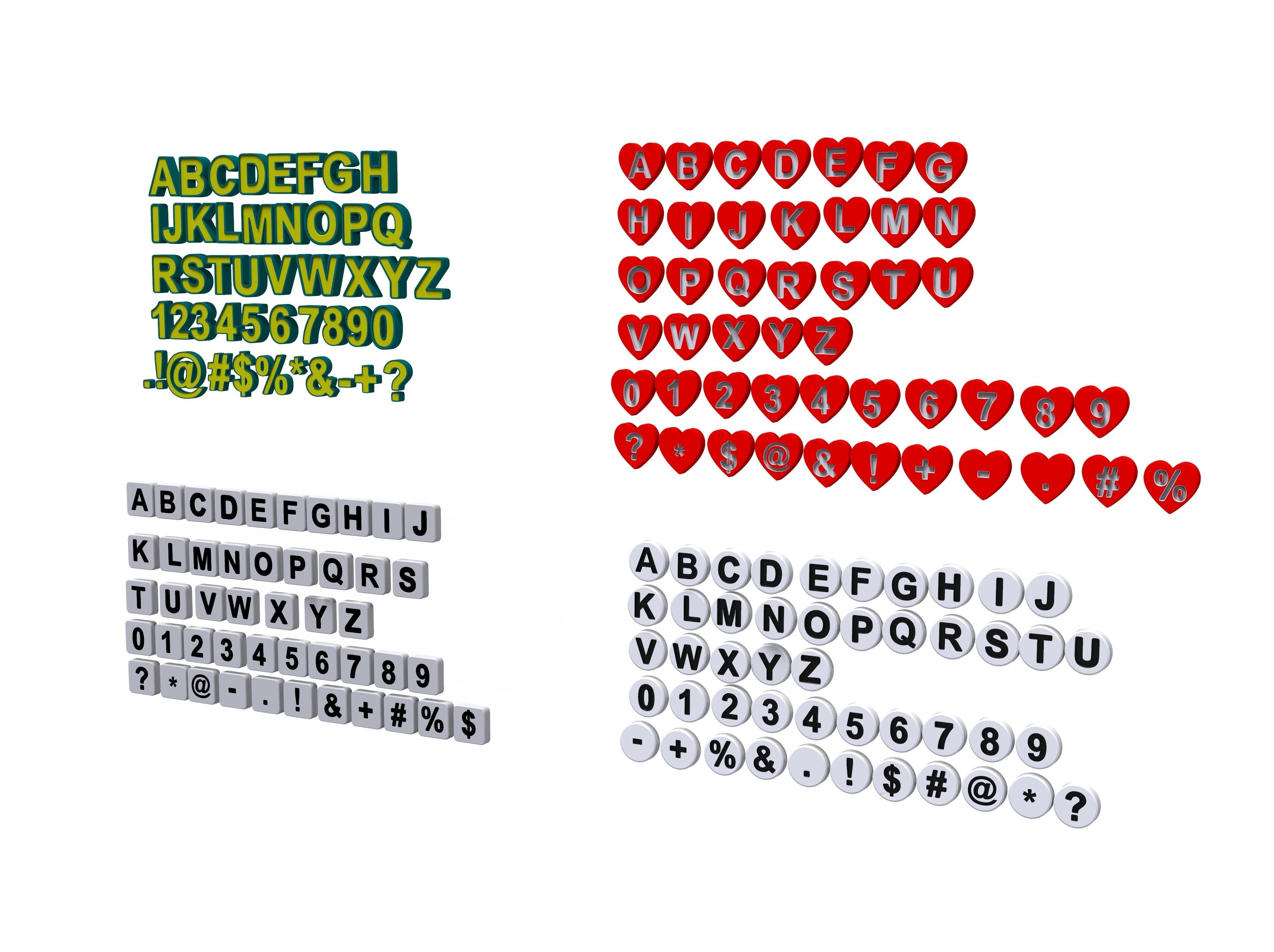 White Board  vs  English Letters  in 4 different  shape 3D Model Collection_3