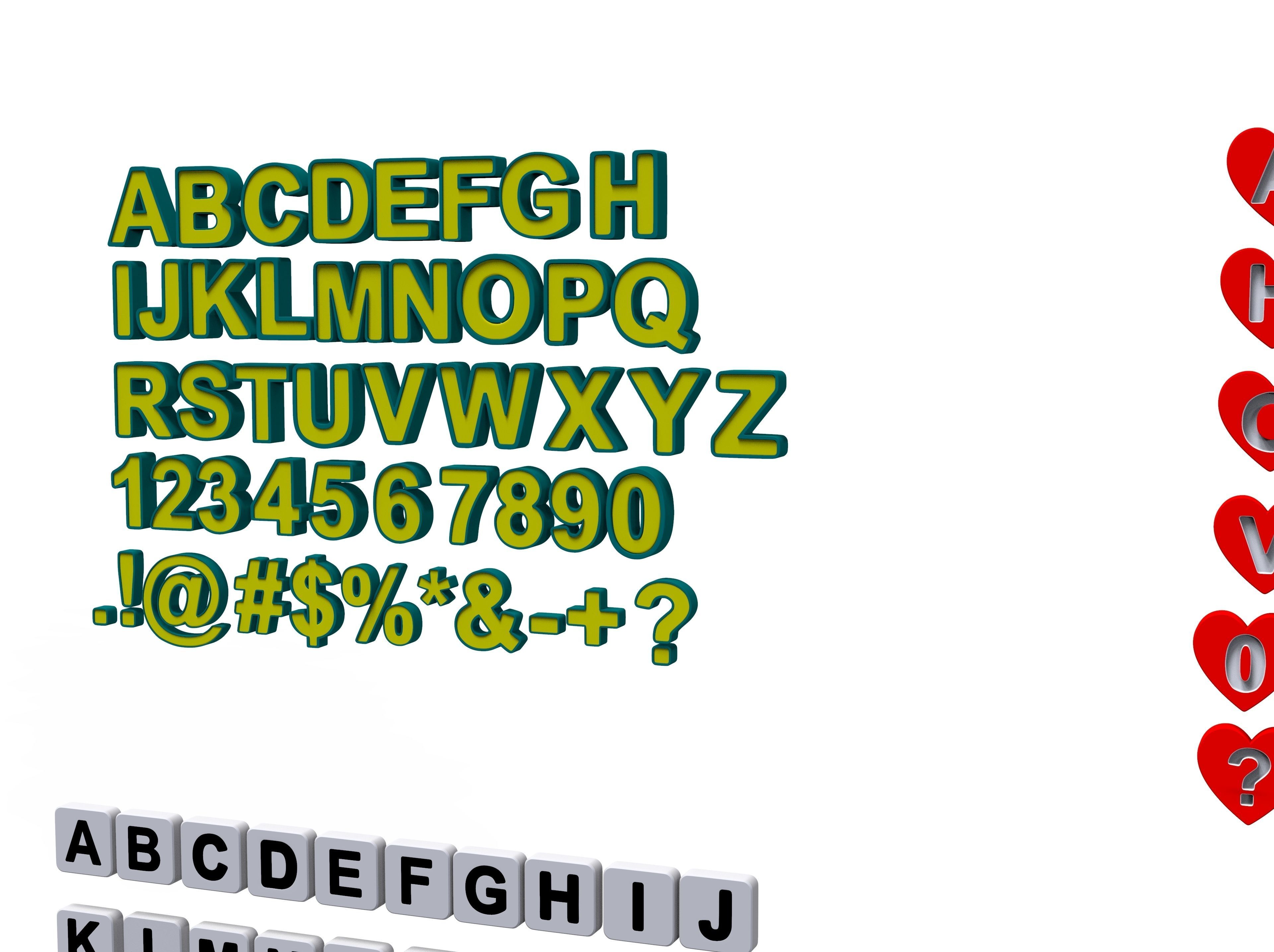 White Board  vs  English Letters  in 4 different  shape 3D Model Collection_15