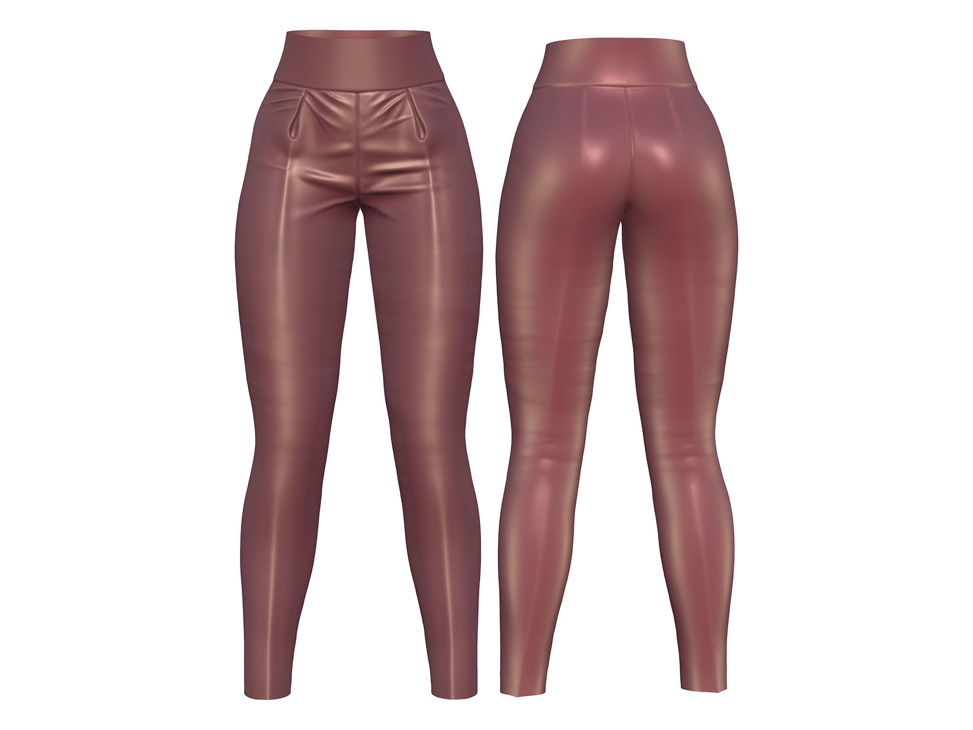 See Through Body Effect Sheer Top and Maroon Shiny Leather Pants Low-poly 3D model_3