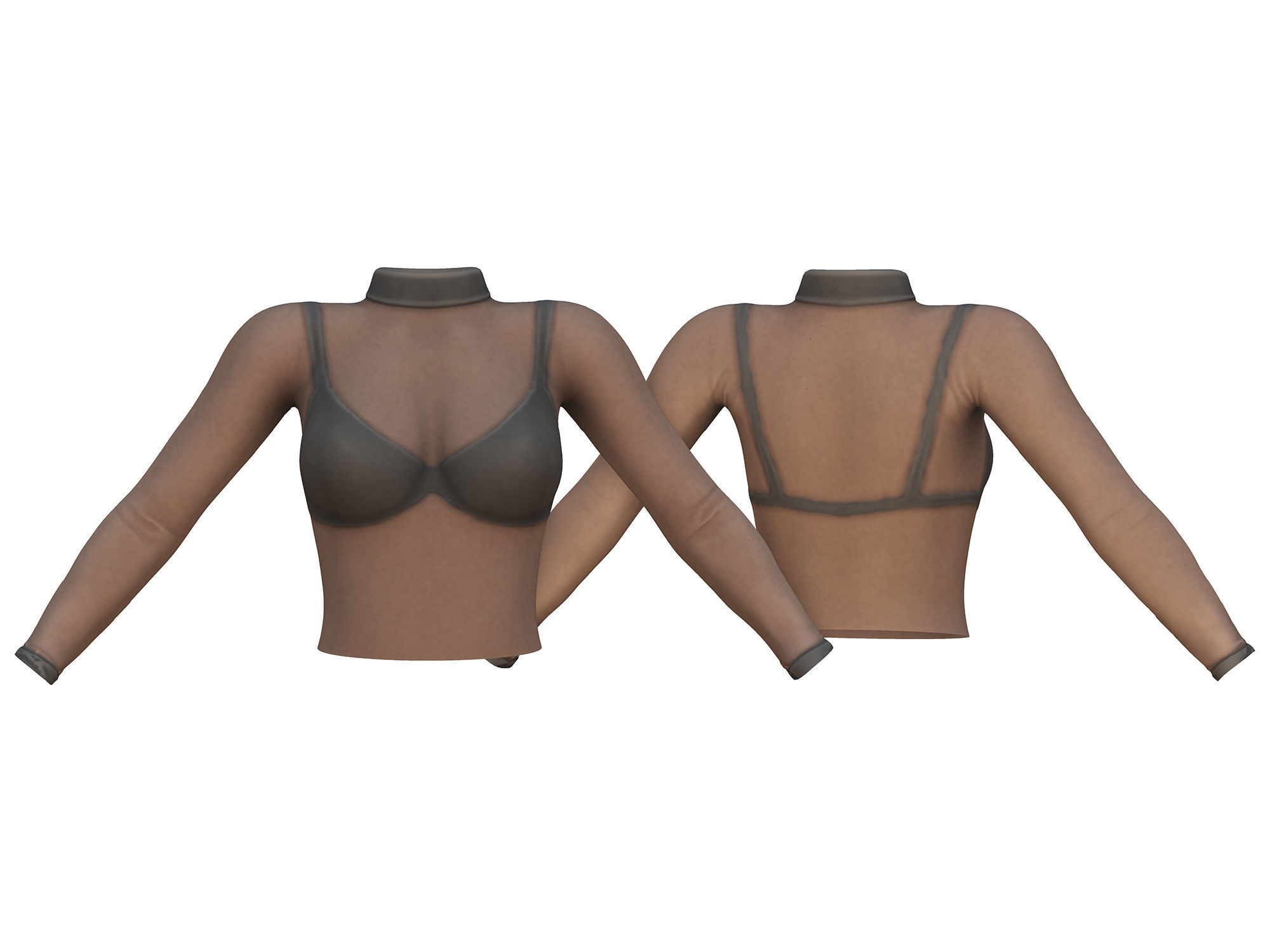 See Through Body Effect Sheer Top and Maroon Shiny Leather Pants Low-poly 3D model_4