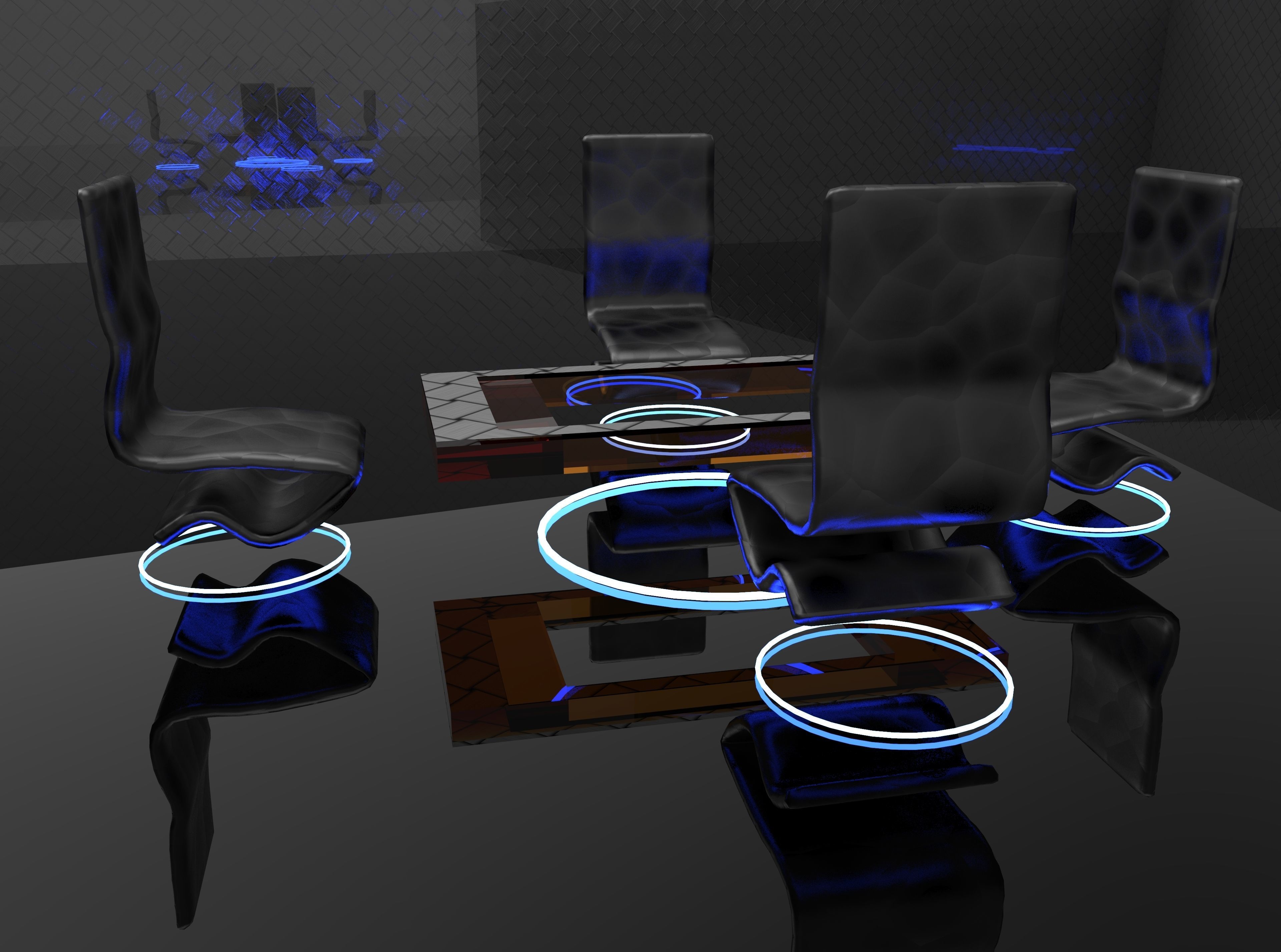 Sci-fi Table and Chairs  3D model_2