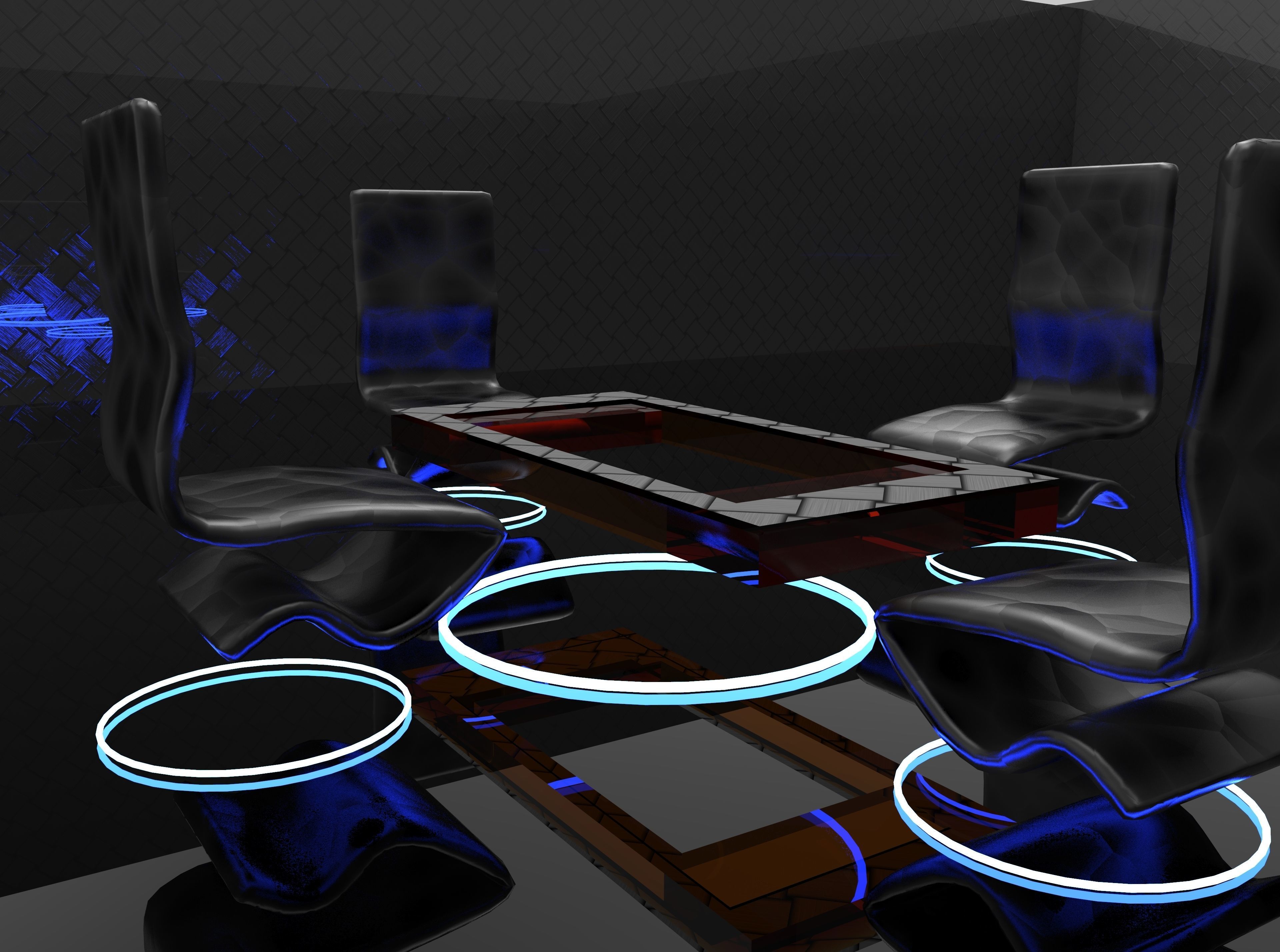 Sci-fi Table and Chairs  3D model_1