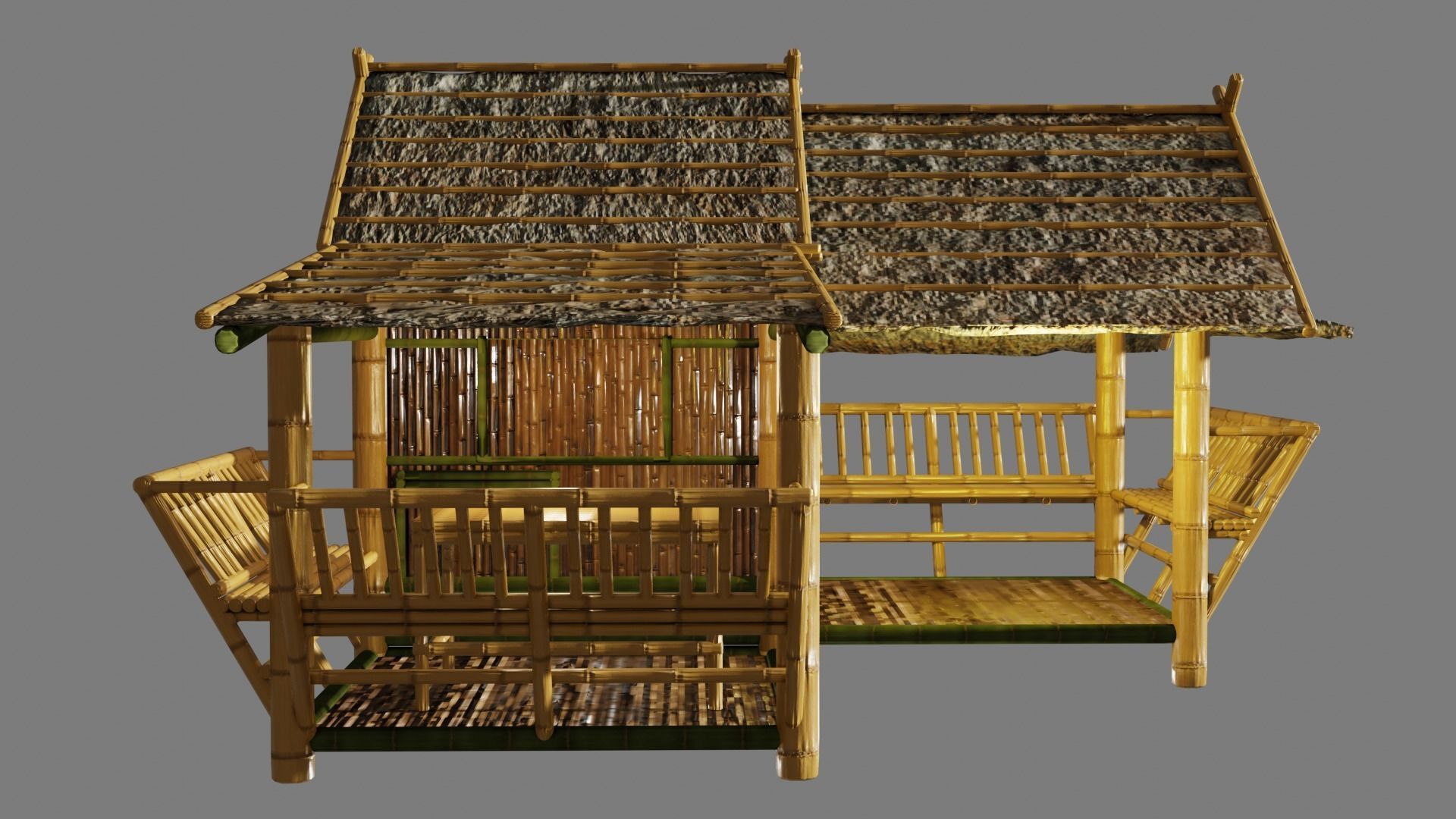 Thailand Bamboo hut style 3d model Free low-poly 3D model_3