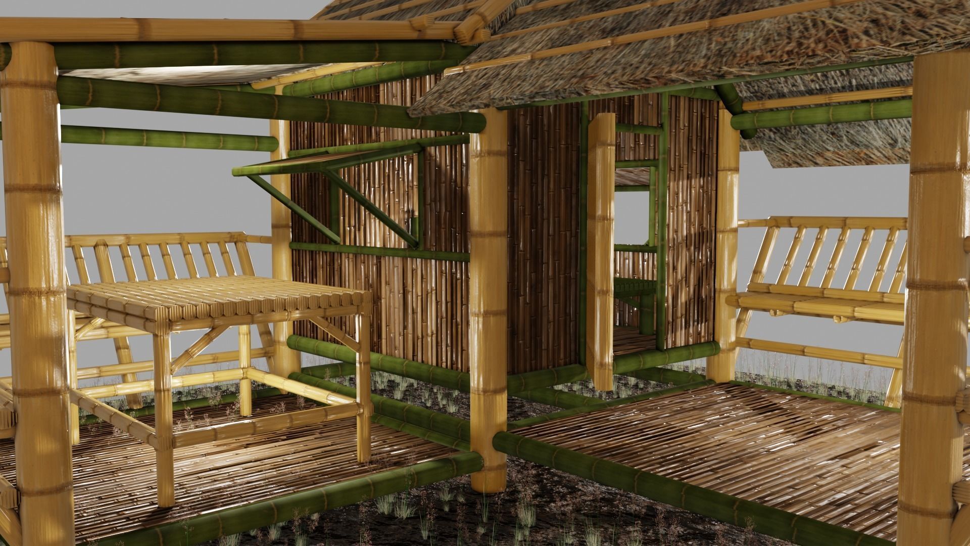 Thailand Bamboo hut style 3d model Free low-poly 3D model_14