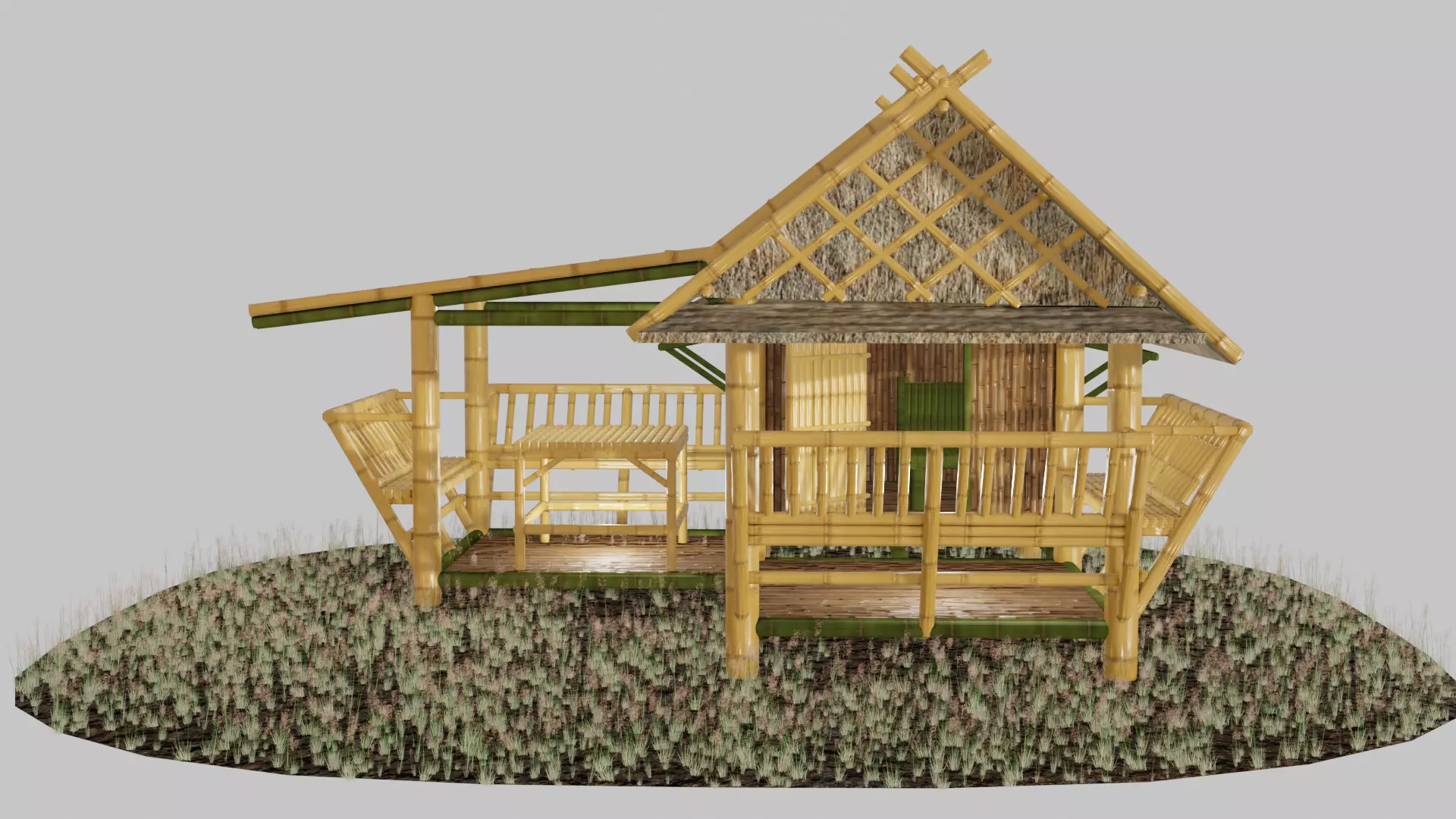 Thailand Bamboo hut style 3d model Free low-poly 3D model_0
