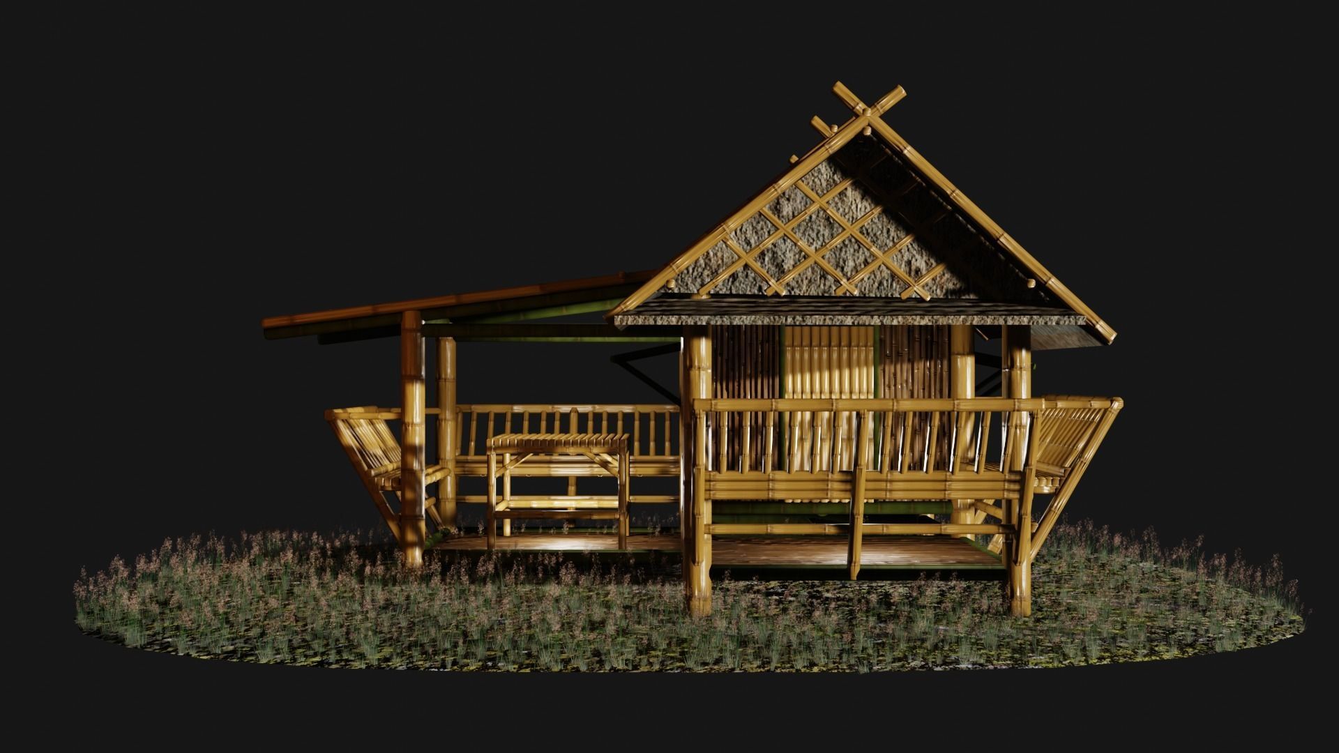 Thailand Bamboo hut style 3d model Free low-poly 3D model_4