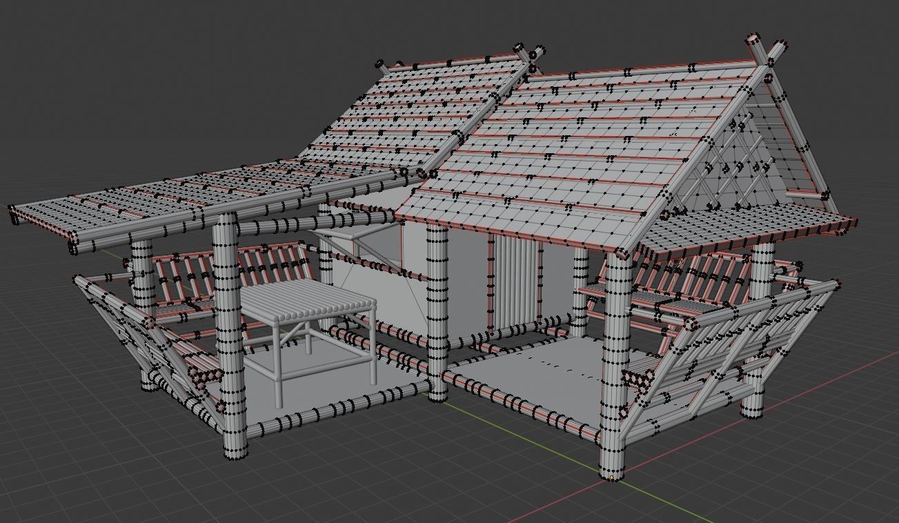 Thailand Bamboo hut style 3d model Free low-poly 3D model_20