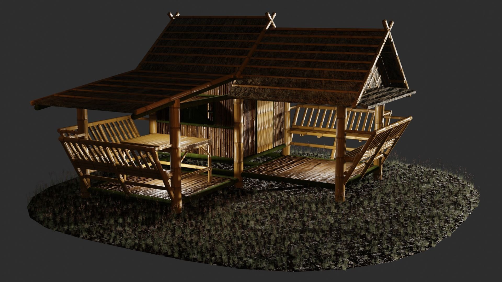 Thailand Bamboo hut style 3d model Free low-poly 3D model_5