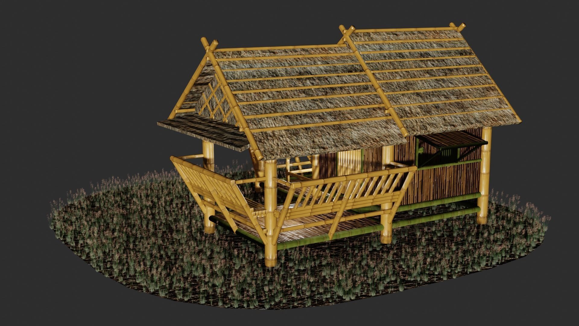 Thailand Bamboo hut style 3d model Free low-poly 3D model_2