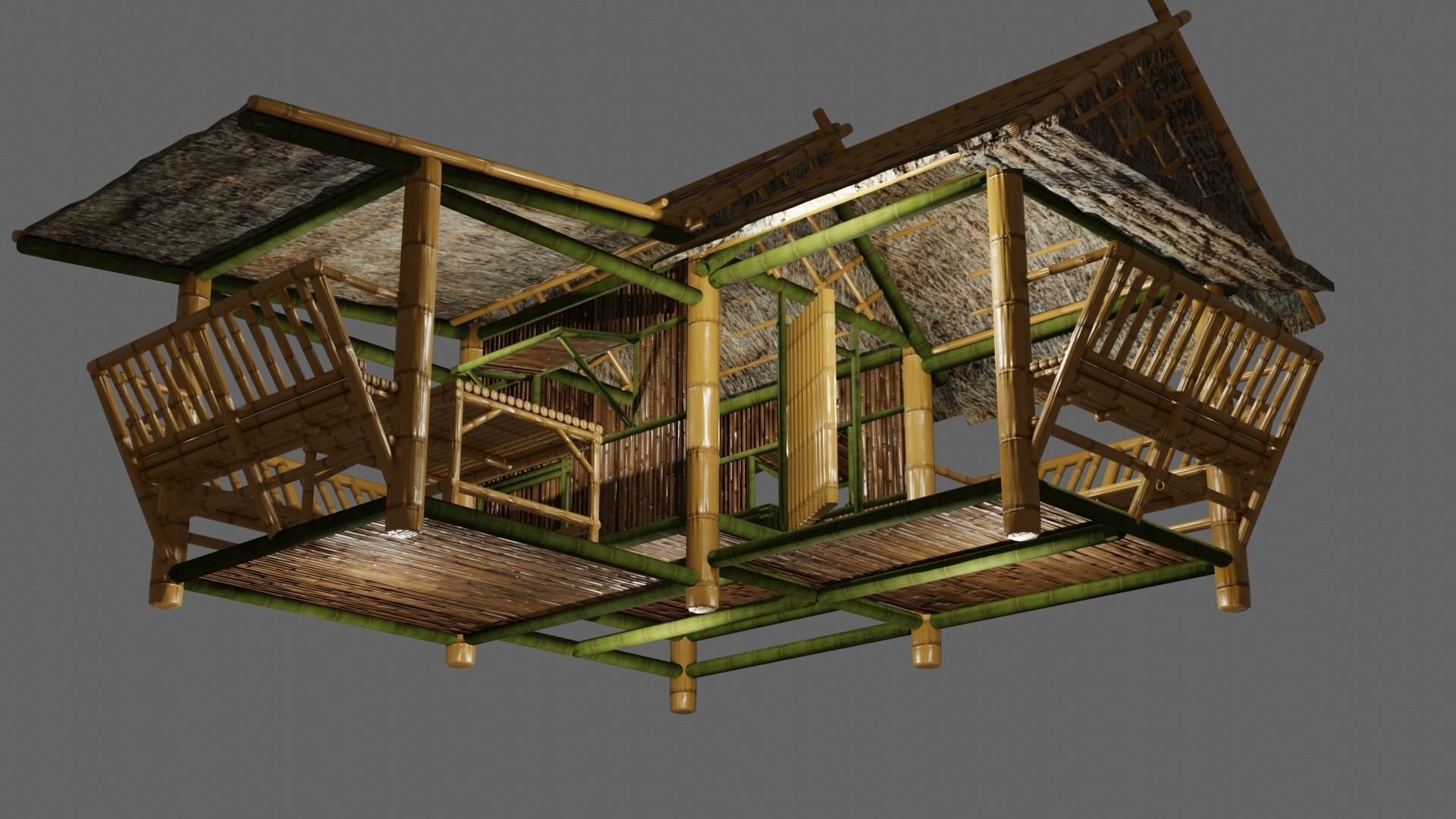 Thailand Bamboo hut style 3d model Free low-poly 3D model_6