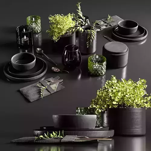 Table setting in black colors 3D model