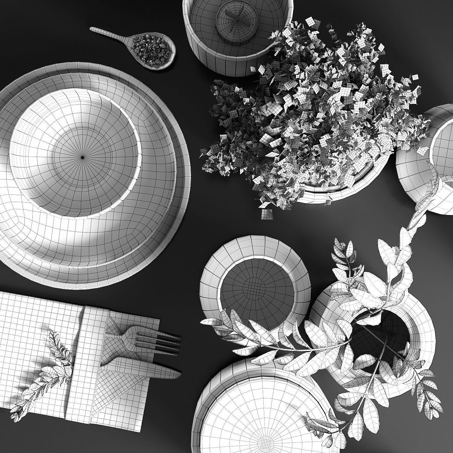 Table setting in black colors 3D model_4