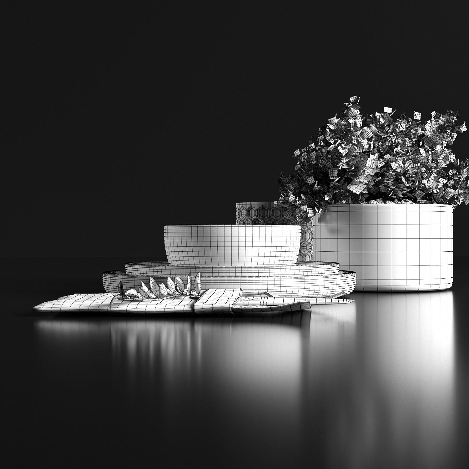 Table setting in black colors 3D model_6