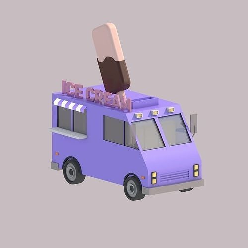 Ice Cream 3d low poly TRUCK for Games Low-poly 3D model