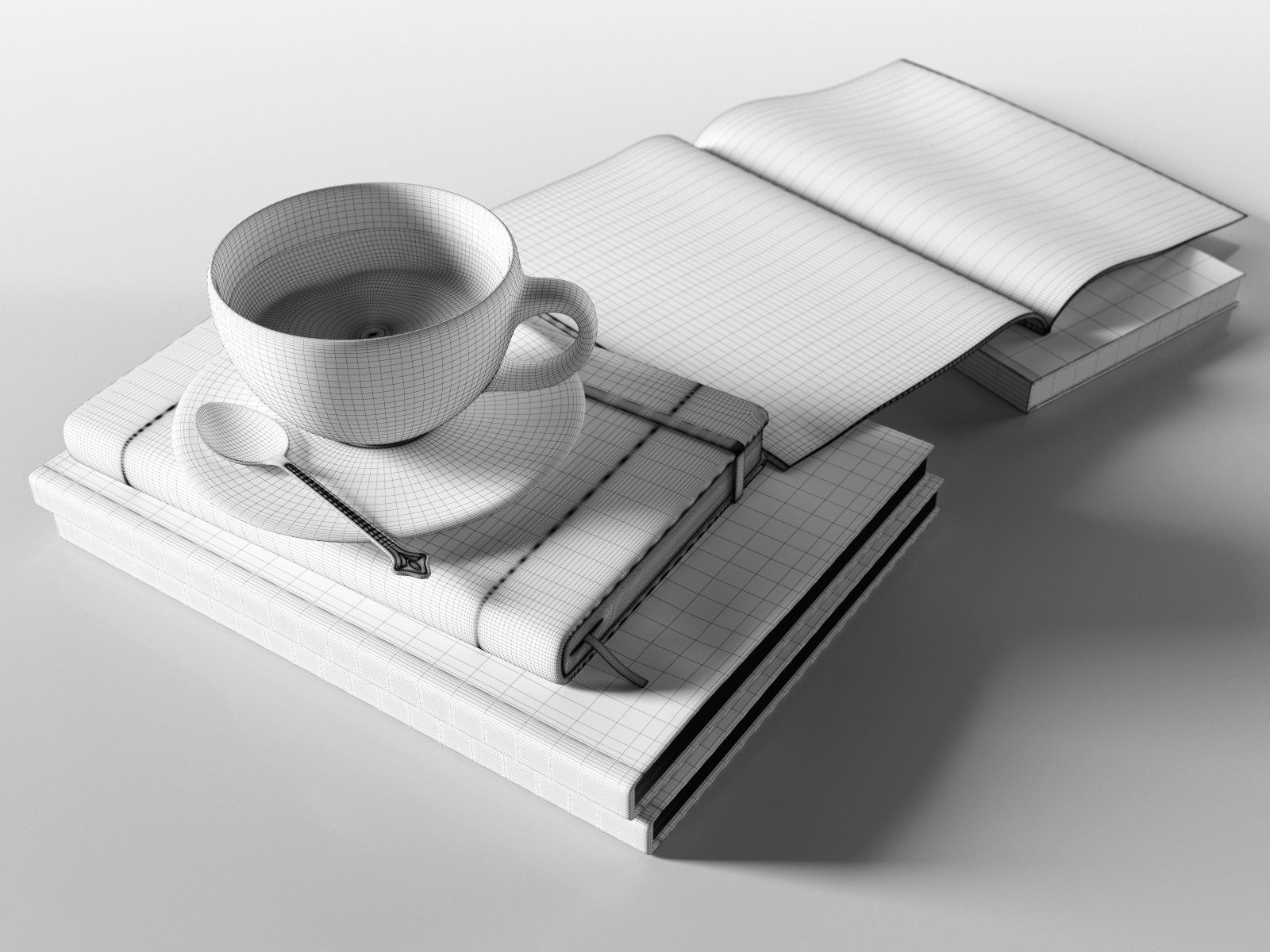 Books with Coffee Cup 3D model_3