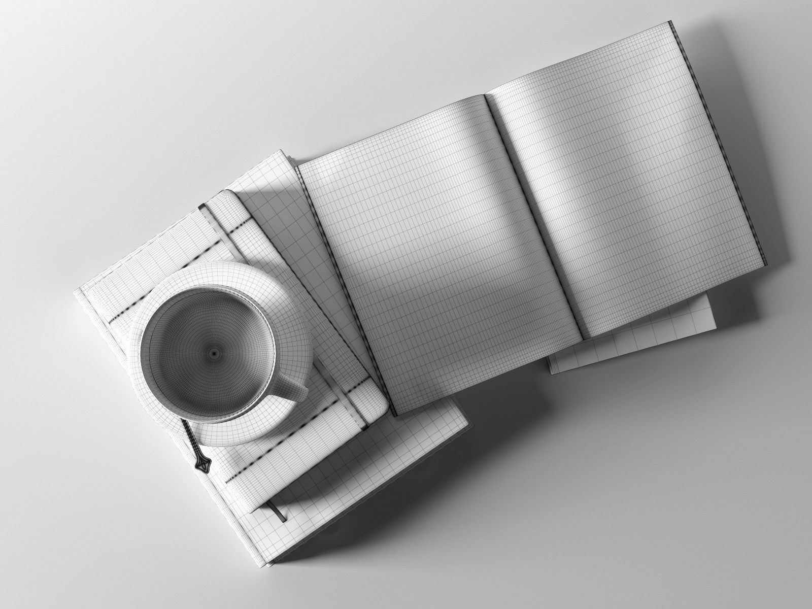 Books with Coffee Cup 3D model_4