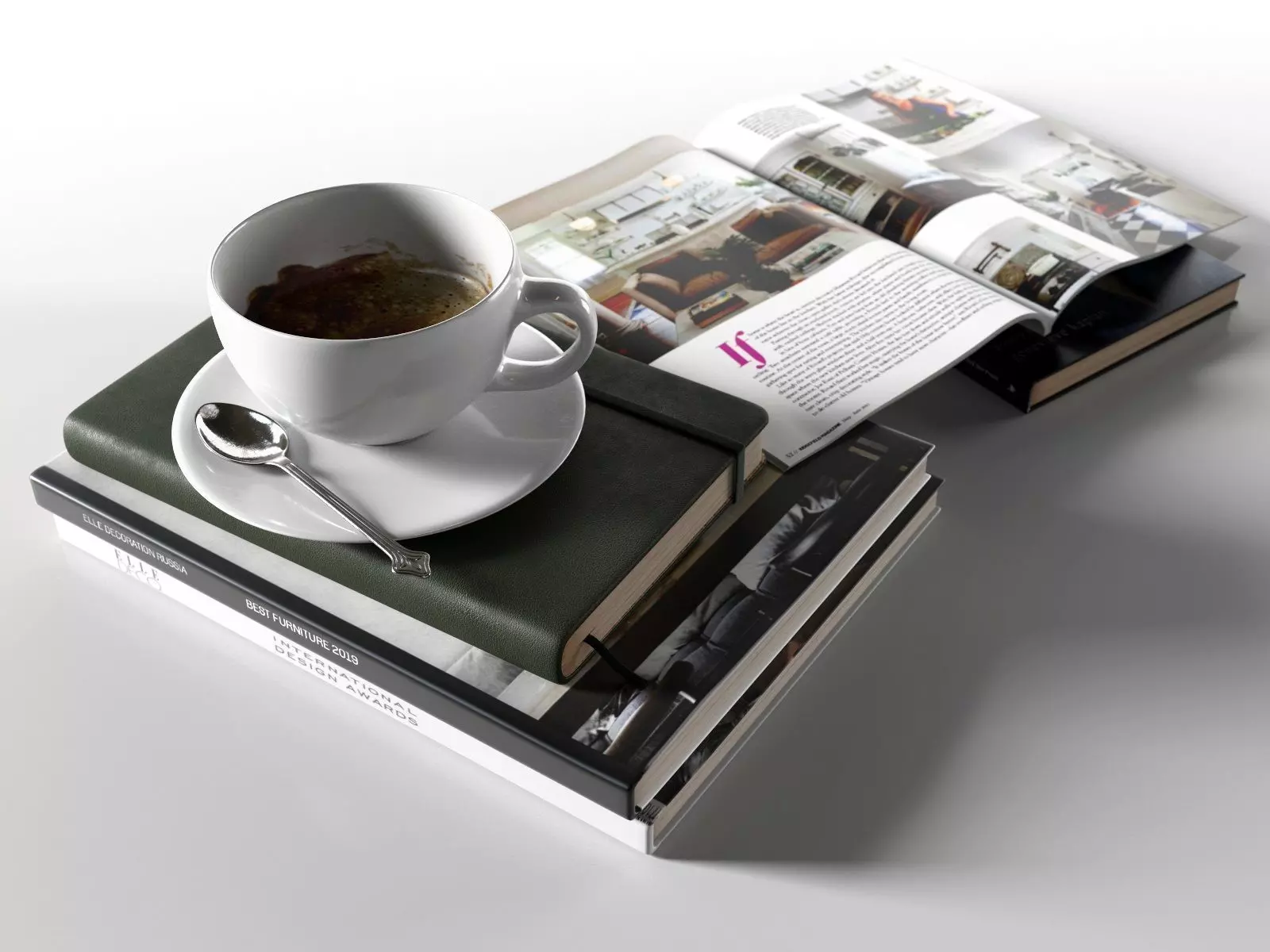 Books with Coffee Cup 3D model_0