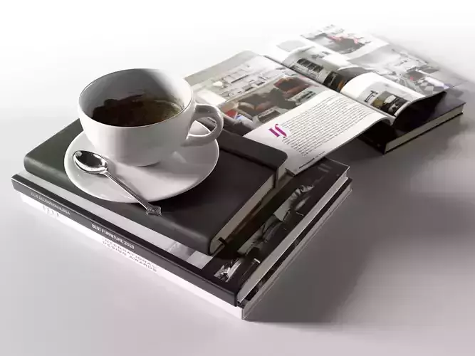 Books with Coffee Cup 3D model