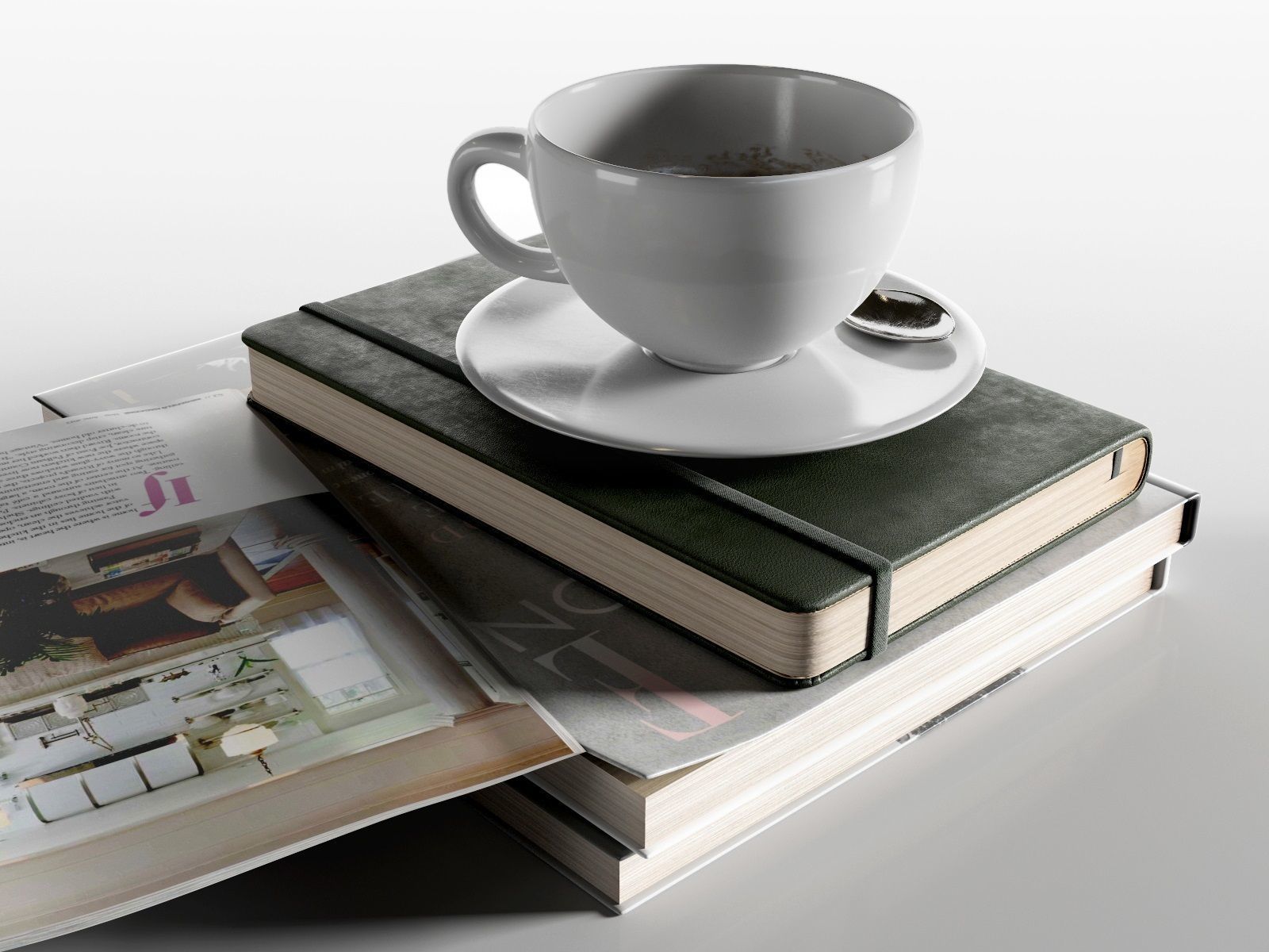 Books with Coffee Cup 3D model_2