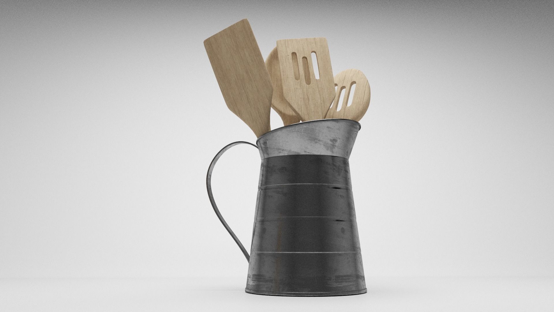 Wooden Utensils inside Jug Low-poly 3D model_3