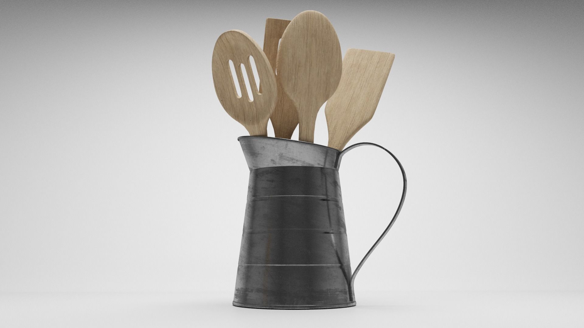 Wooden Utensils inside Jug Low-poly 3D model_1