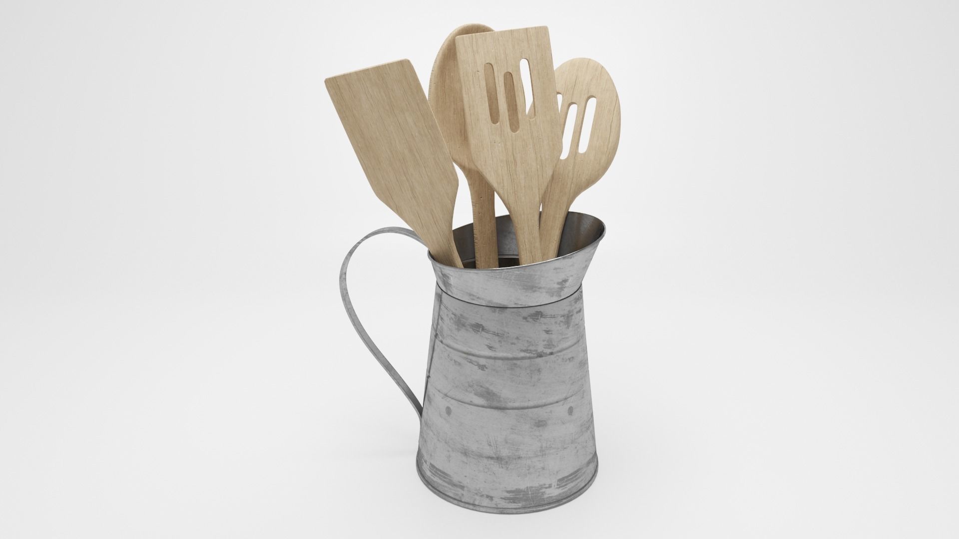 Wooden Utensils inside Jug Low-poly 3D model_4