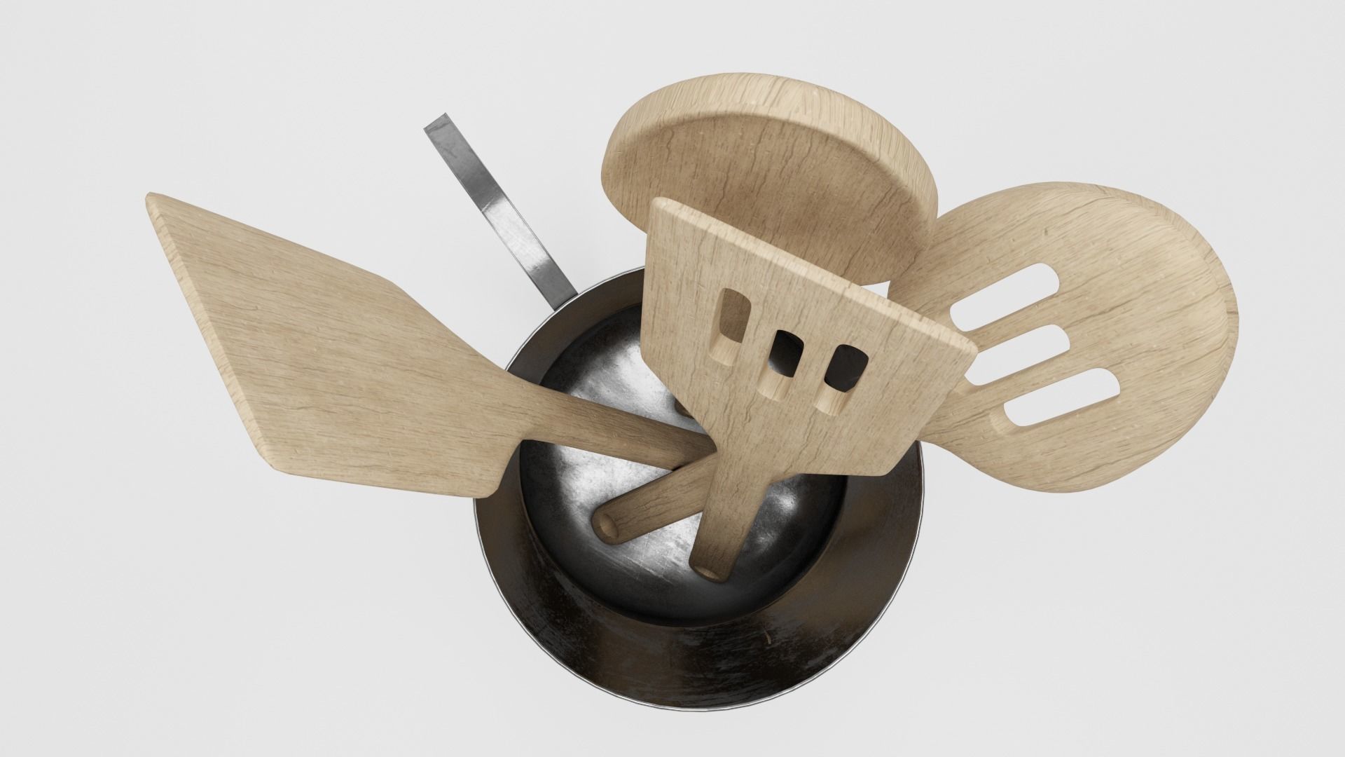 Wooden Utensils inside Jug Low-poly 3D model_2