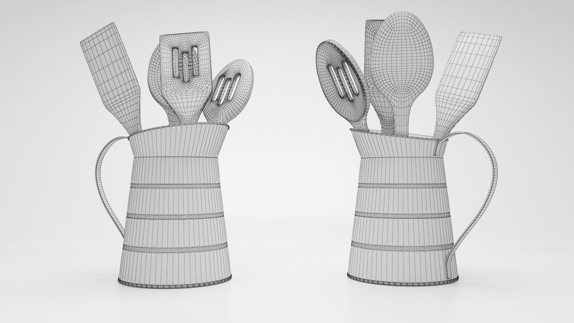 Wooden Utensils inside Jug Low-poly 3D model_6