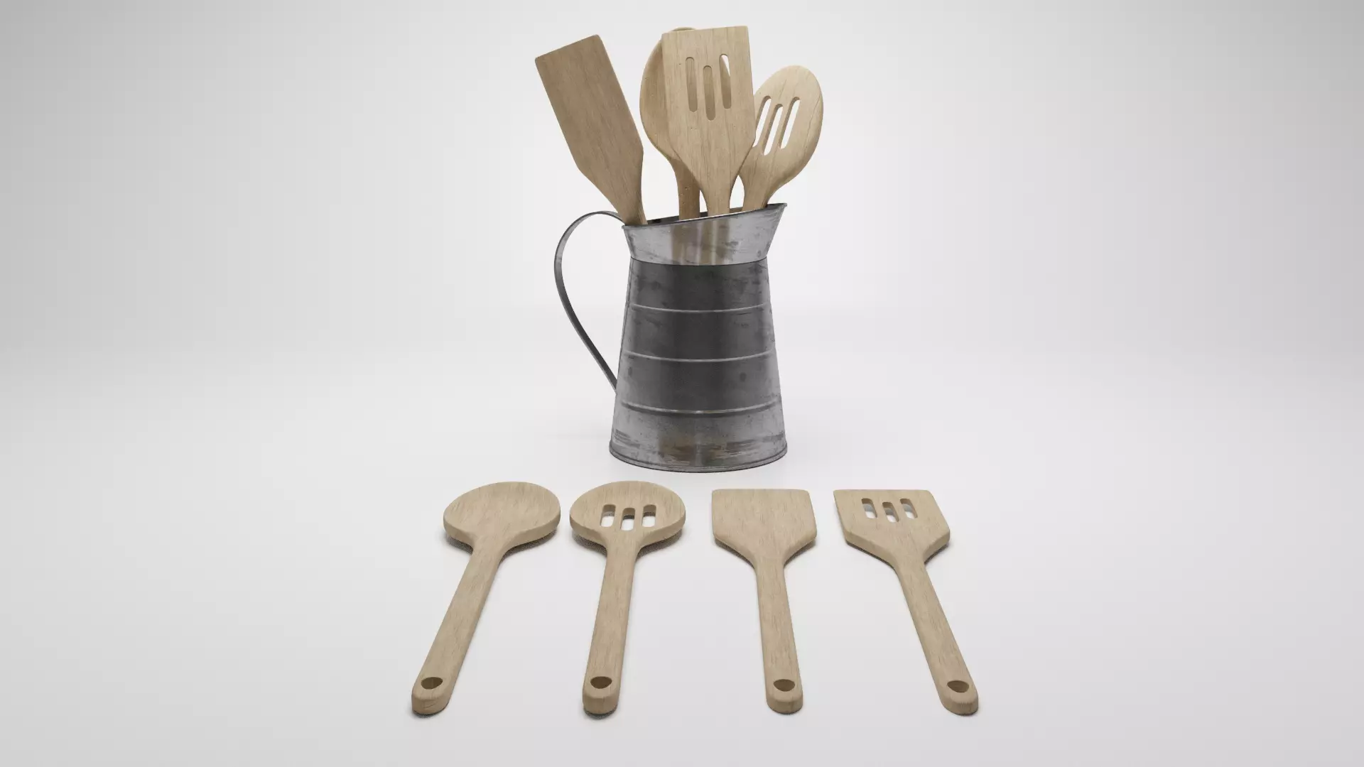 Wooden Utensils inside Jug Low-poly 3D model_0