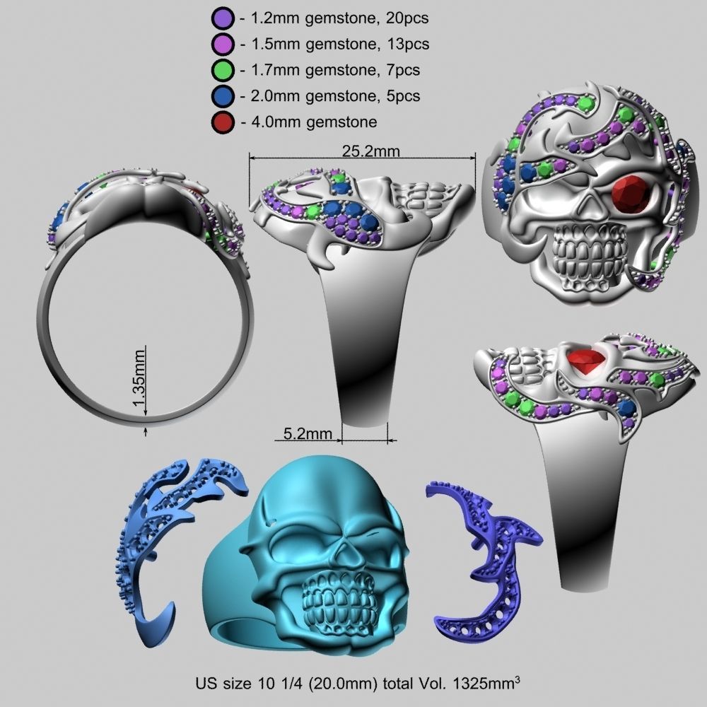 Big Pirate Skull Ring 3D print model_19