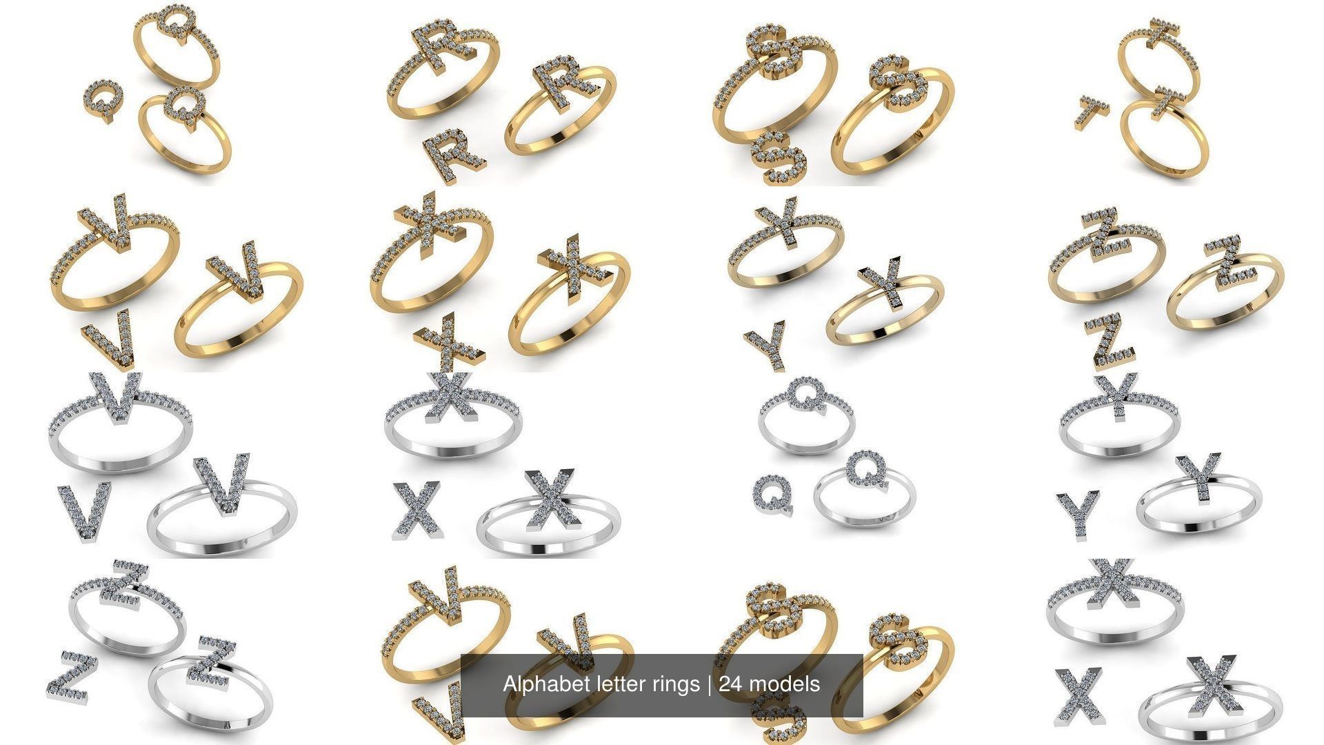 Alphabet letter rings 3D Model Collection_3