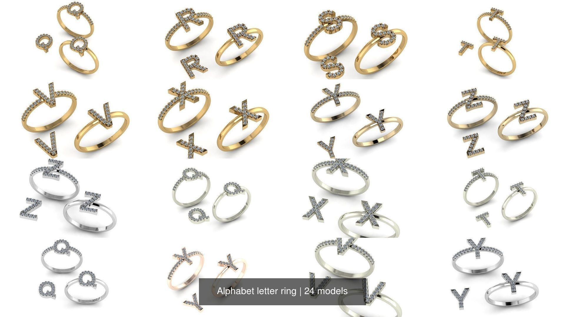 Alphabet letter rings 3D Model Collection_4