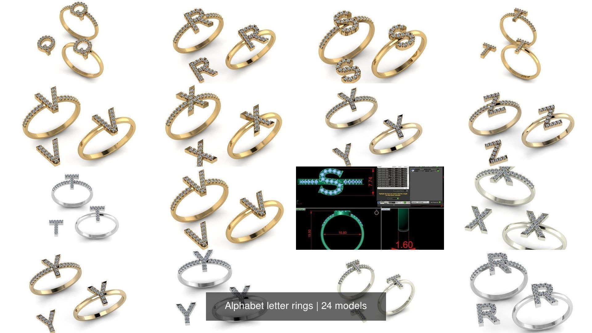 Alphabet letter rings 3D Model Collection_2