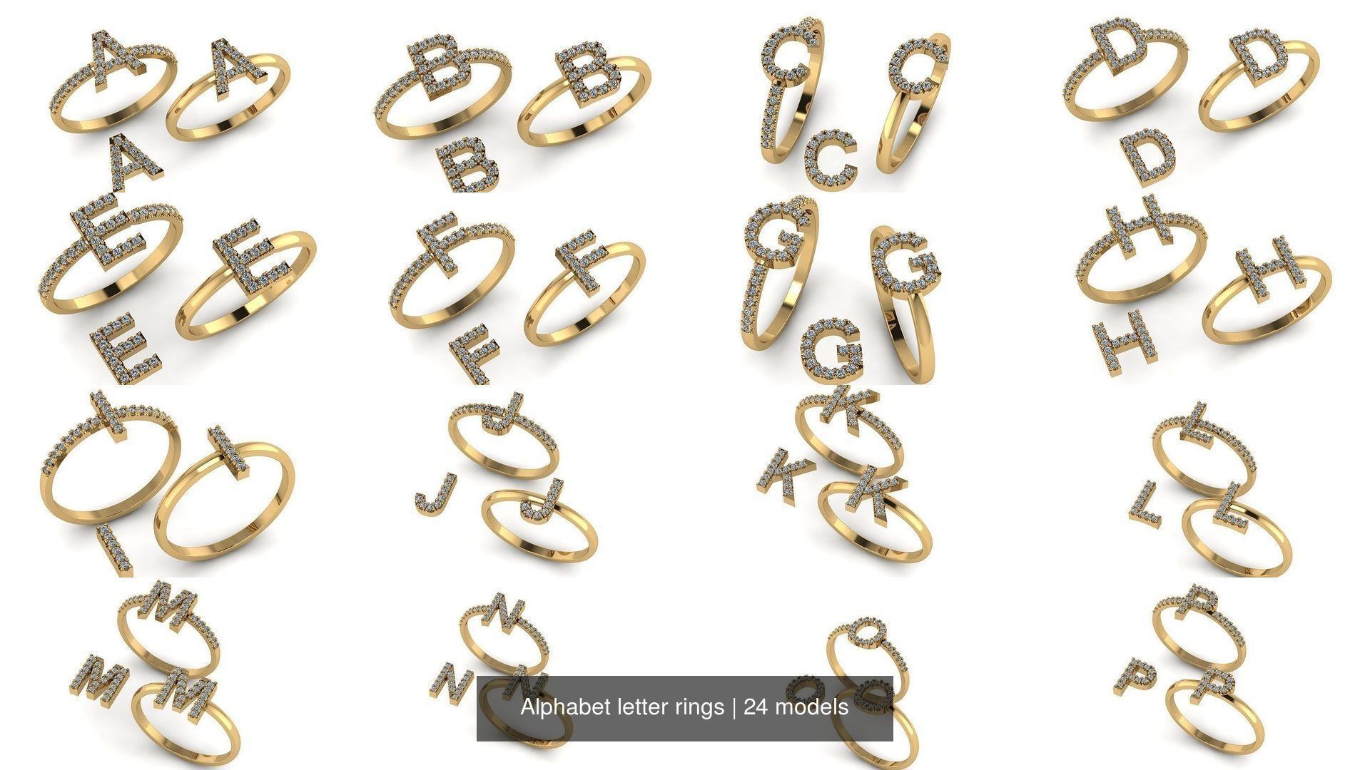 Alphabet letter rings 3D Model Collection_1