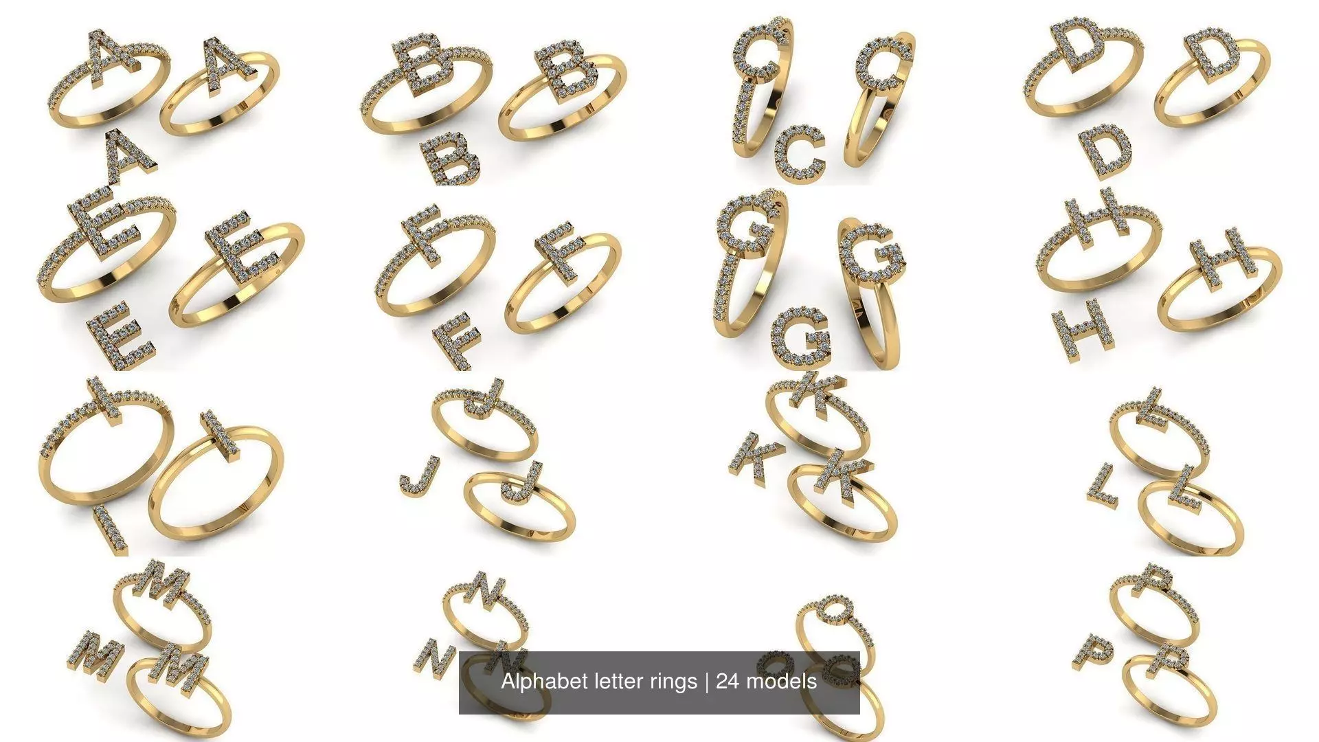 Alphabet letter rings 3D Model Collection_0