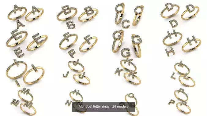 Alphabet letter rings 3D Model Collection