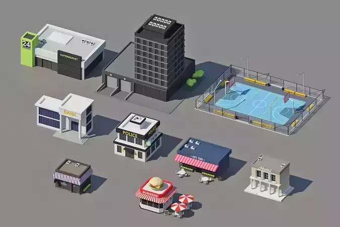 Low Poly City Pack isometric Low-poly 3D model