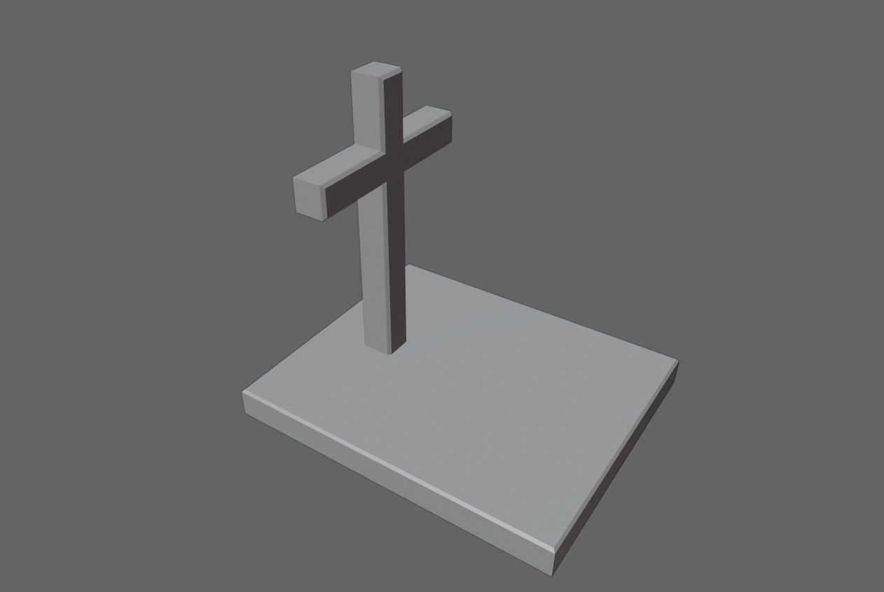 Tomb Concrete - Cross - Graveyard - Printing Low-poly 3D model_5