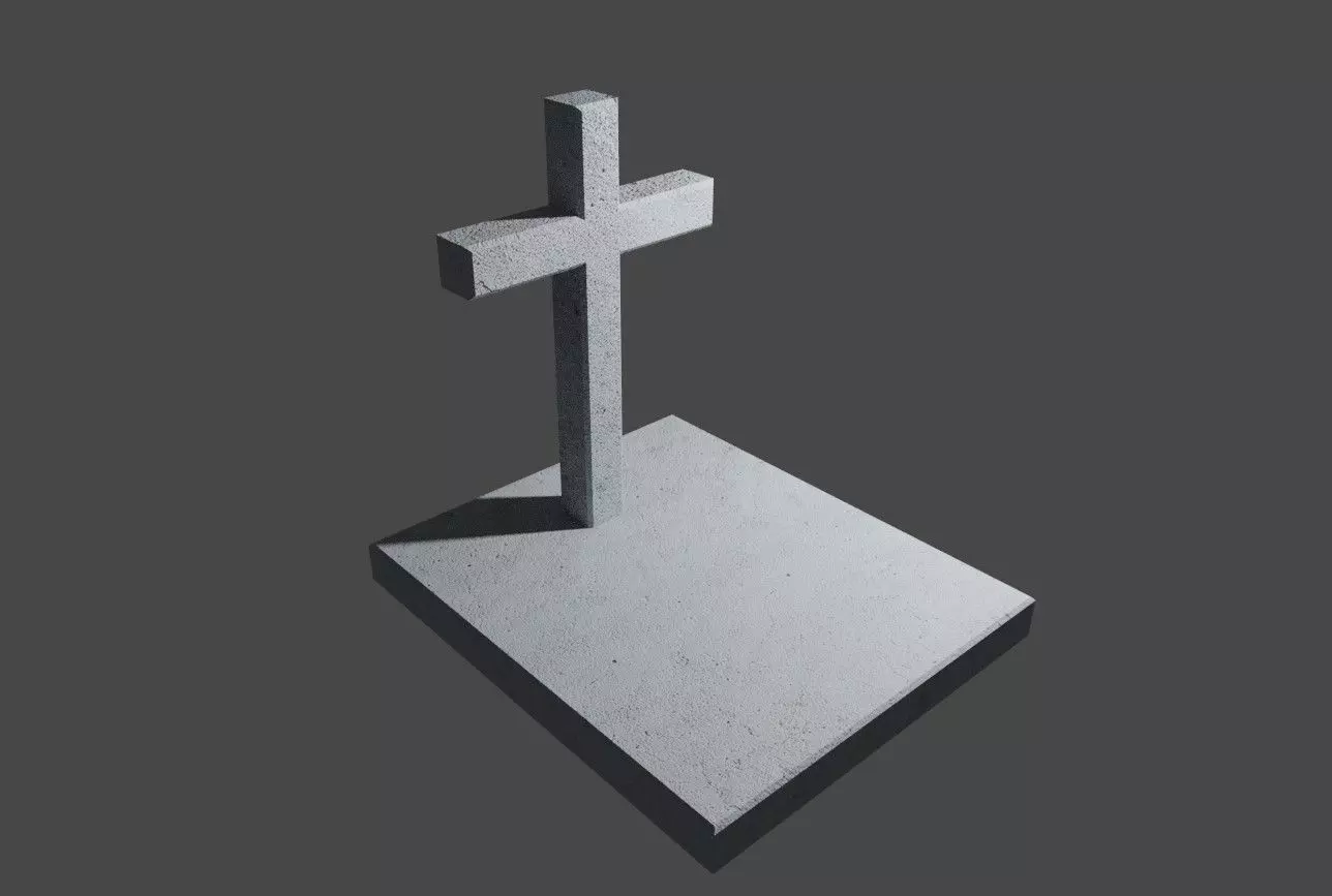Tomb Concrete - Cross - Graveyard - Printing Low-poly 3D model_0