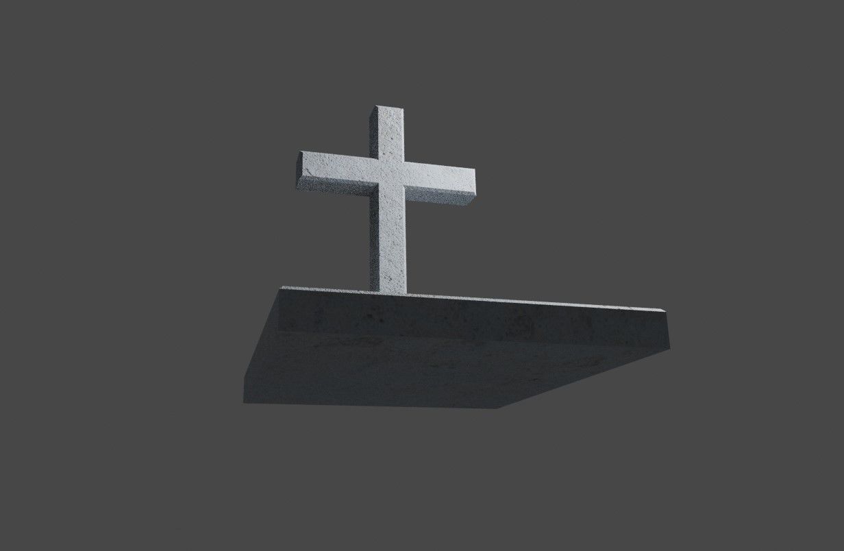 Tomb Concrete - Cross - Graveyard - Printing Low-poly 3D model_4