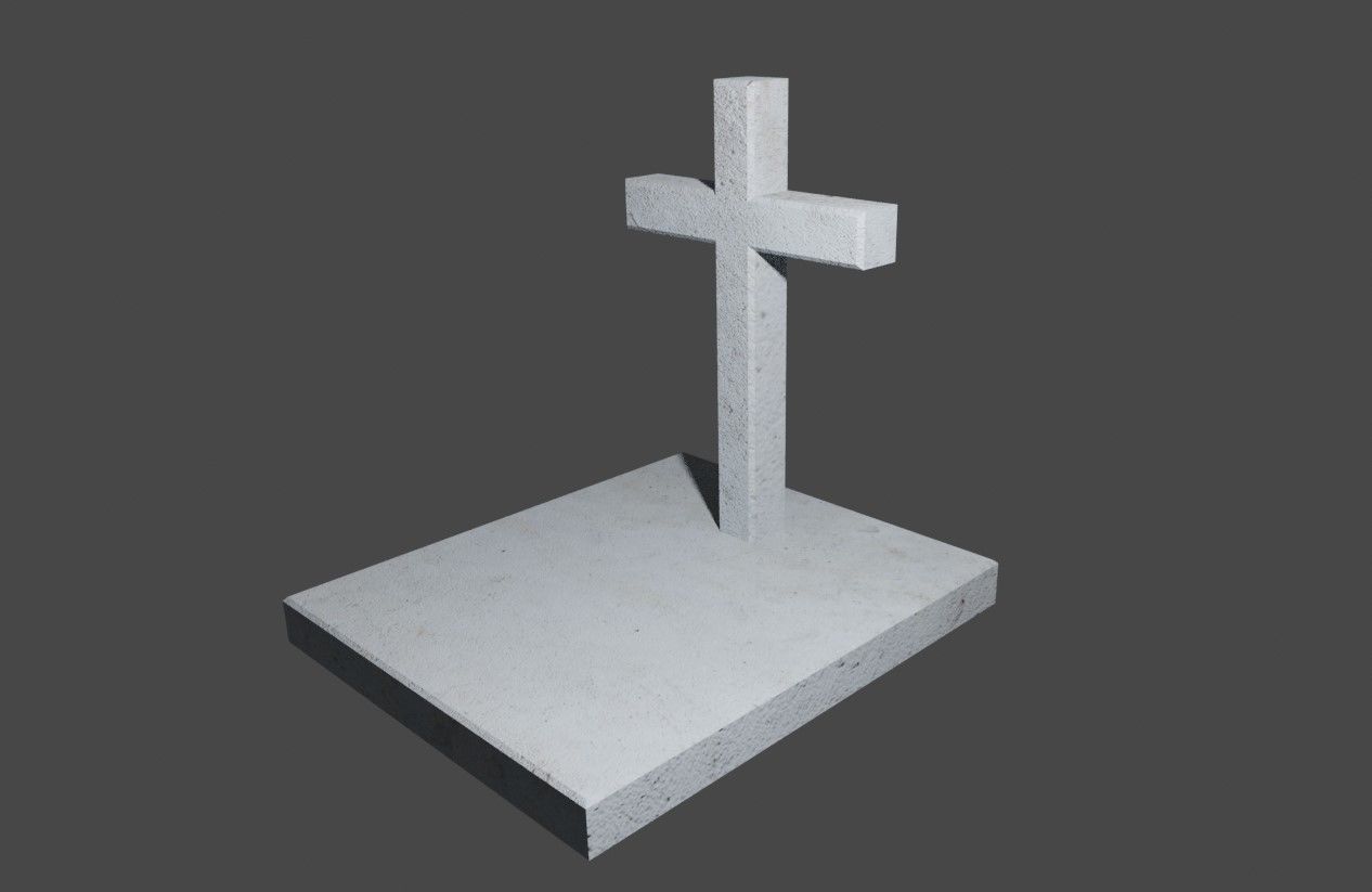 Tomb Concrete - Cross - Graveyard - Printing Low-poly 3D model_1