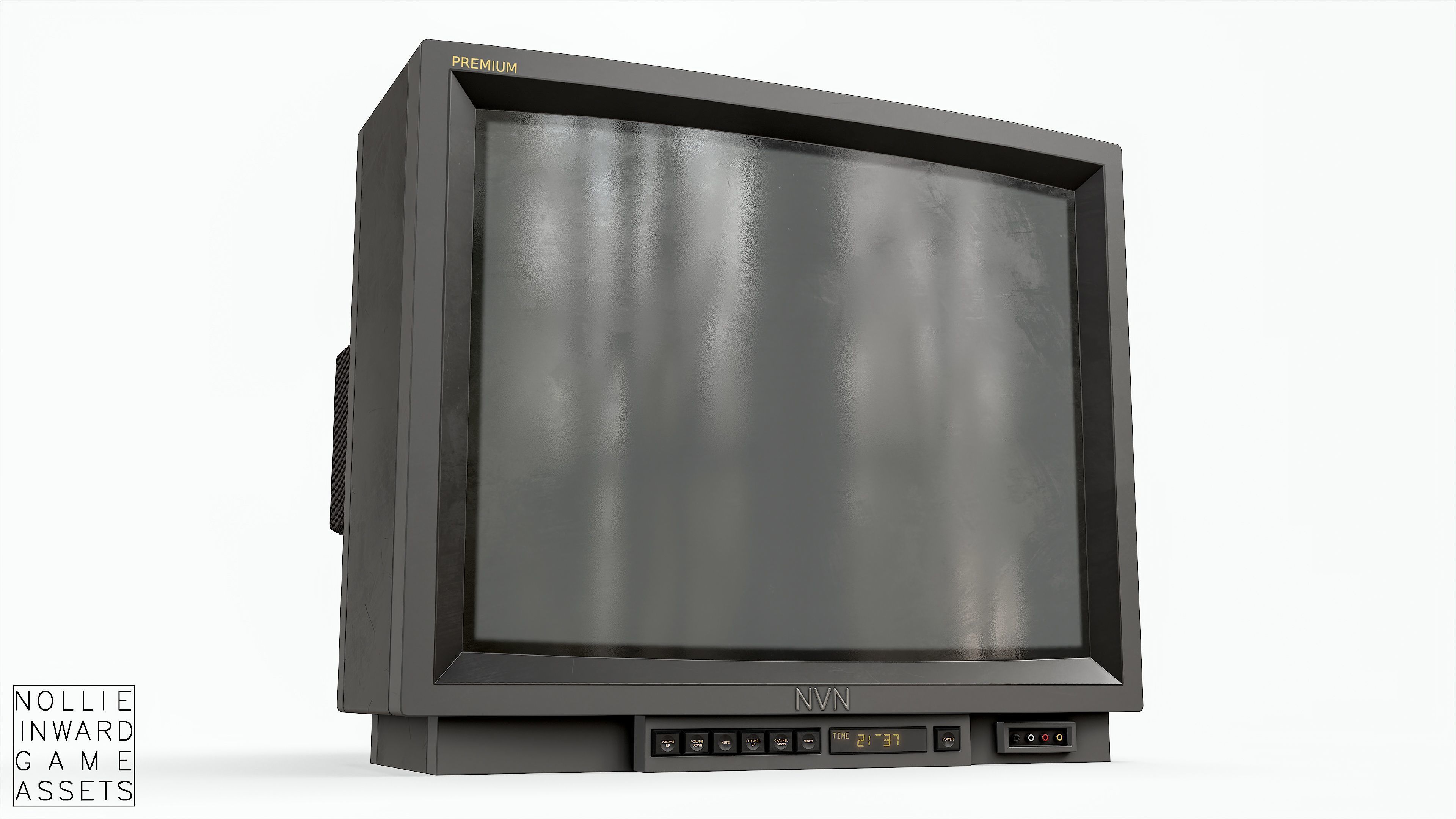 Vintage CRT TV 29 inch - Gray Low-poly 3D model_9