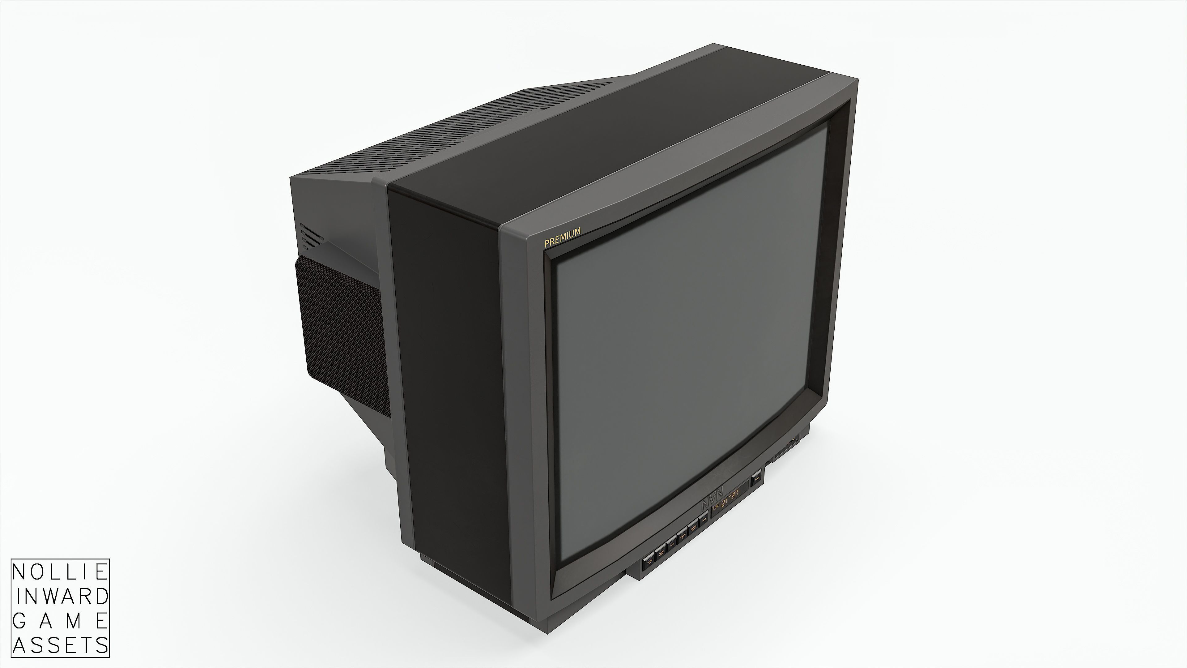 Vintage CRT TV 29 inch - Gray Low-poly 3D model_4