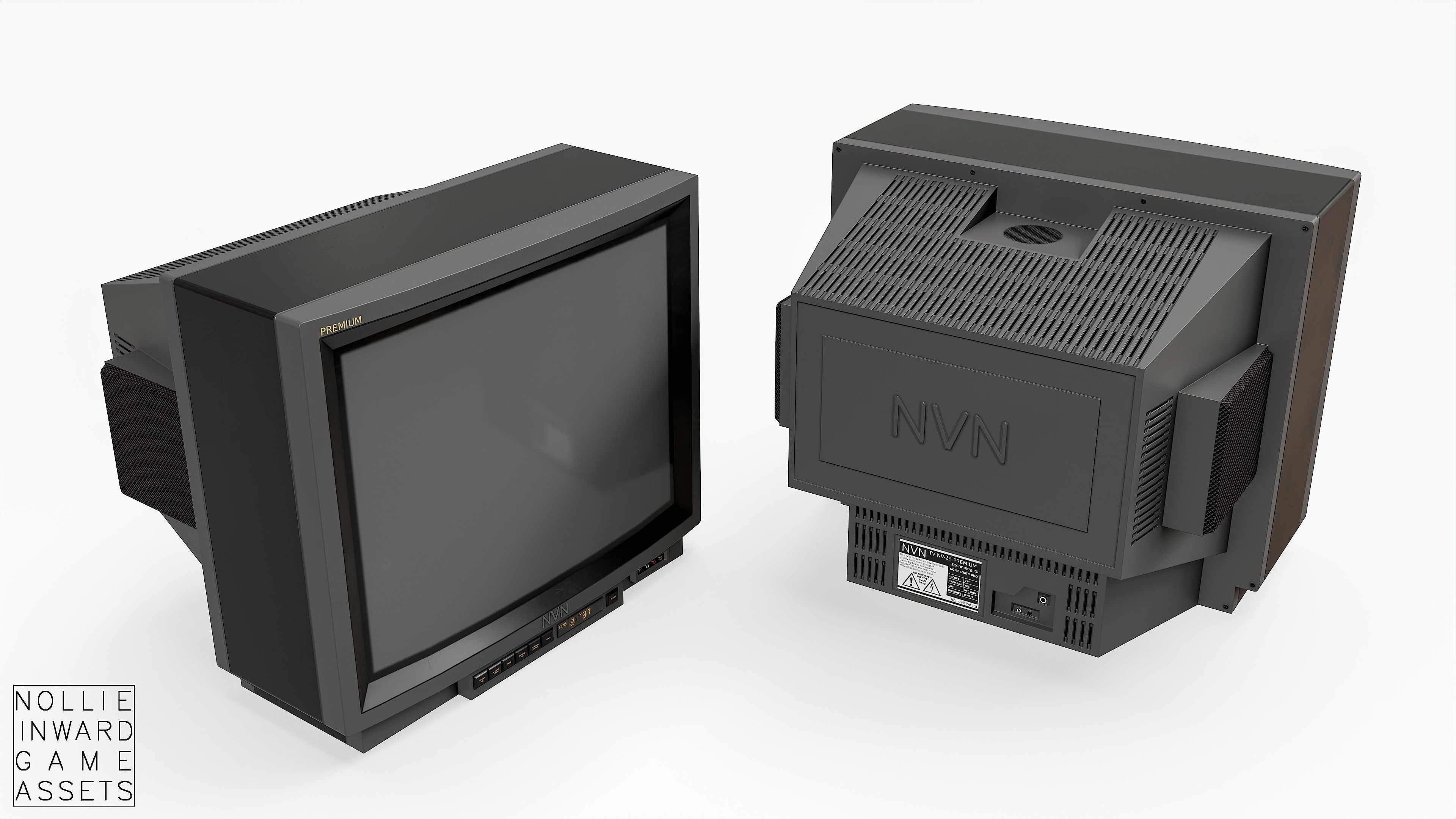 Vintage CRT TV 29 inch - Gray Low-poly 3D model_1