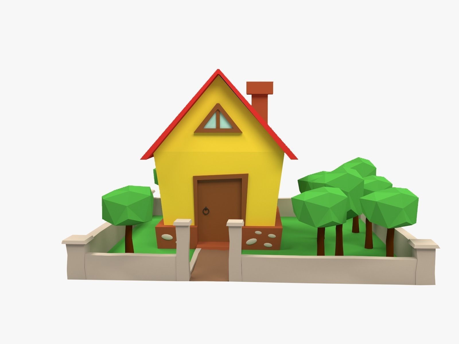 Low Poly Cartoon House Low-poly 3D model_4