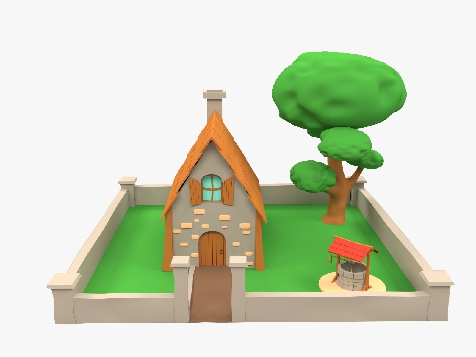 Low Poly Cartoon House Low-poly 3D model_3