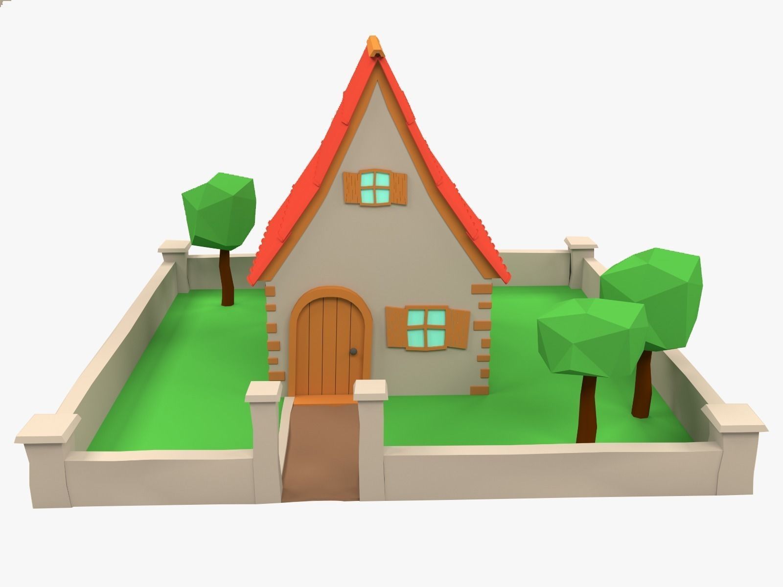 Low Poly Cartoon House Low-poly 3D model_5